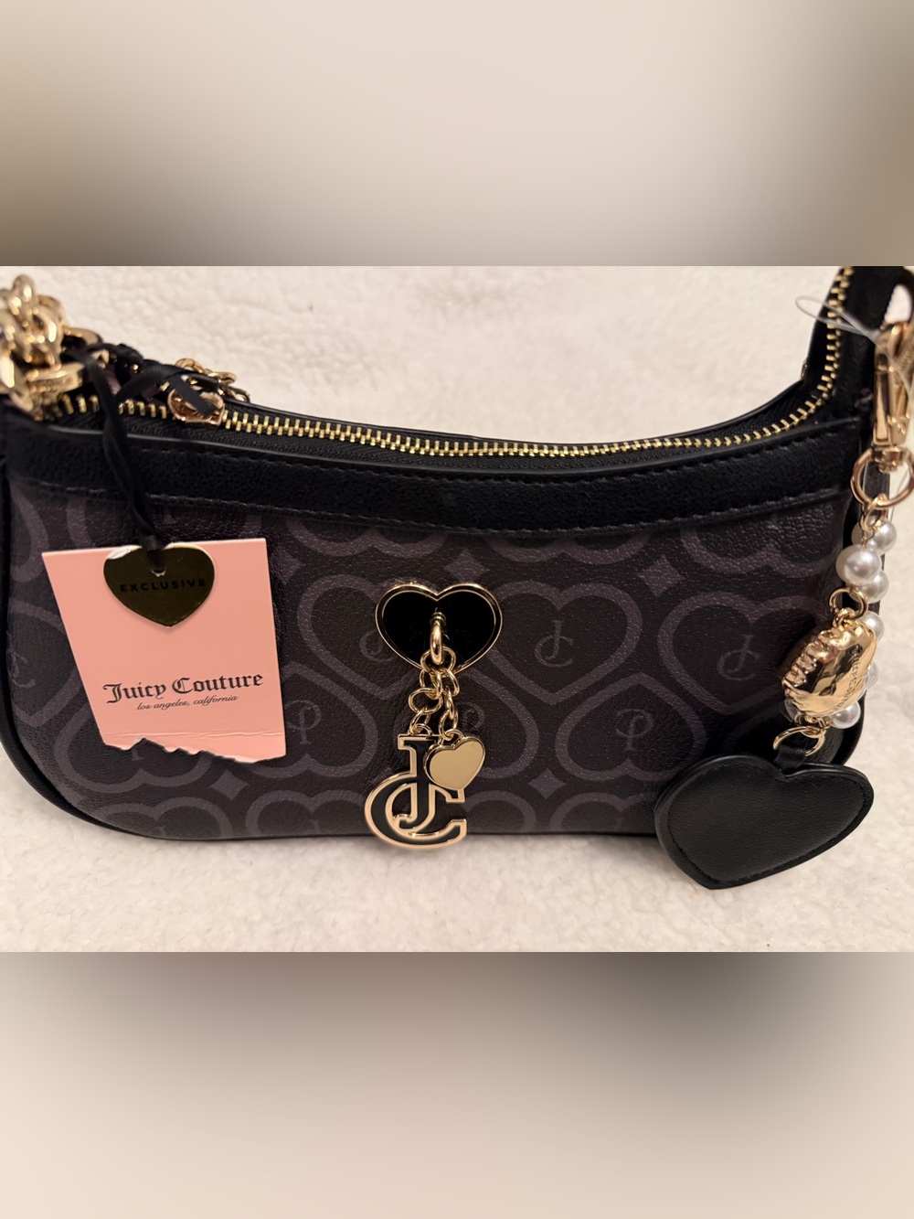 Juicy Couture Black Heart Charm Logo Shoulder Bag
